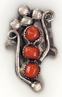 Vintage Orange Spiney Oyster Native American Cluster Ring Sz 5 Signed MM
